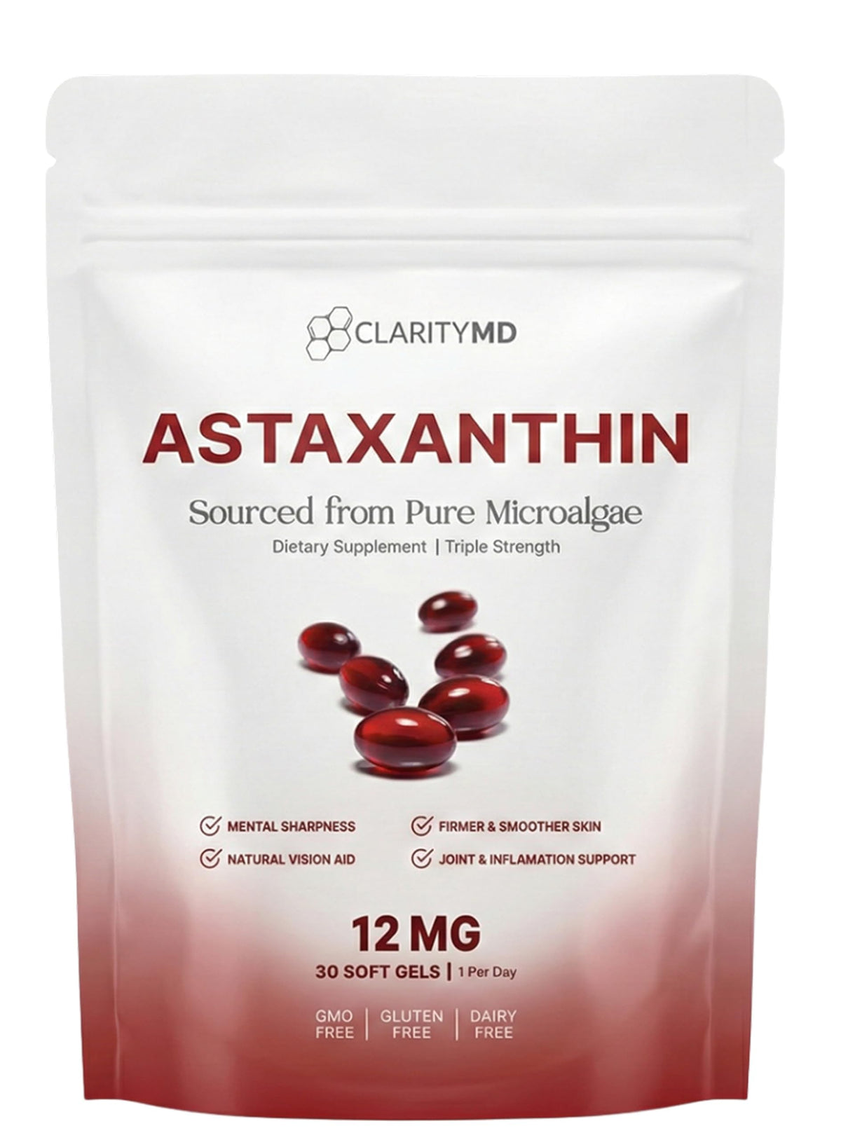 ClarityMD Astaxanthin 12mg gélules de complément antioxydant