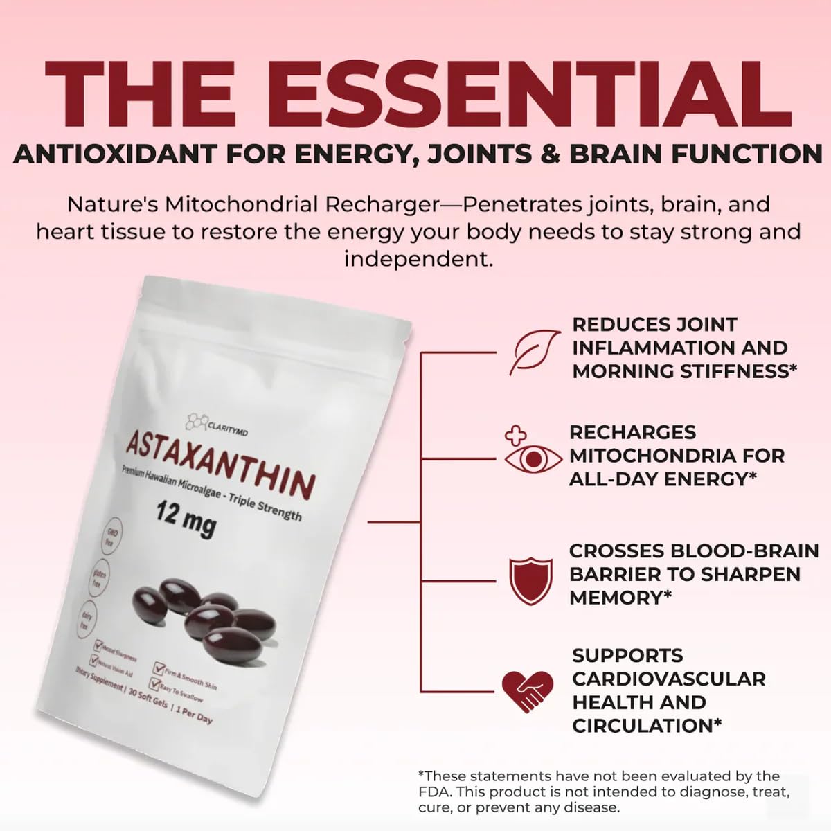 ClarityMD Astaxanthin en gélules avec une cuillère doseuse à côté