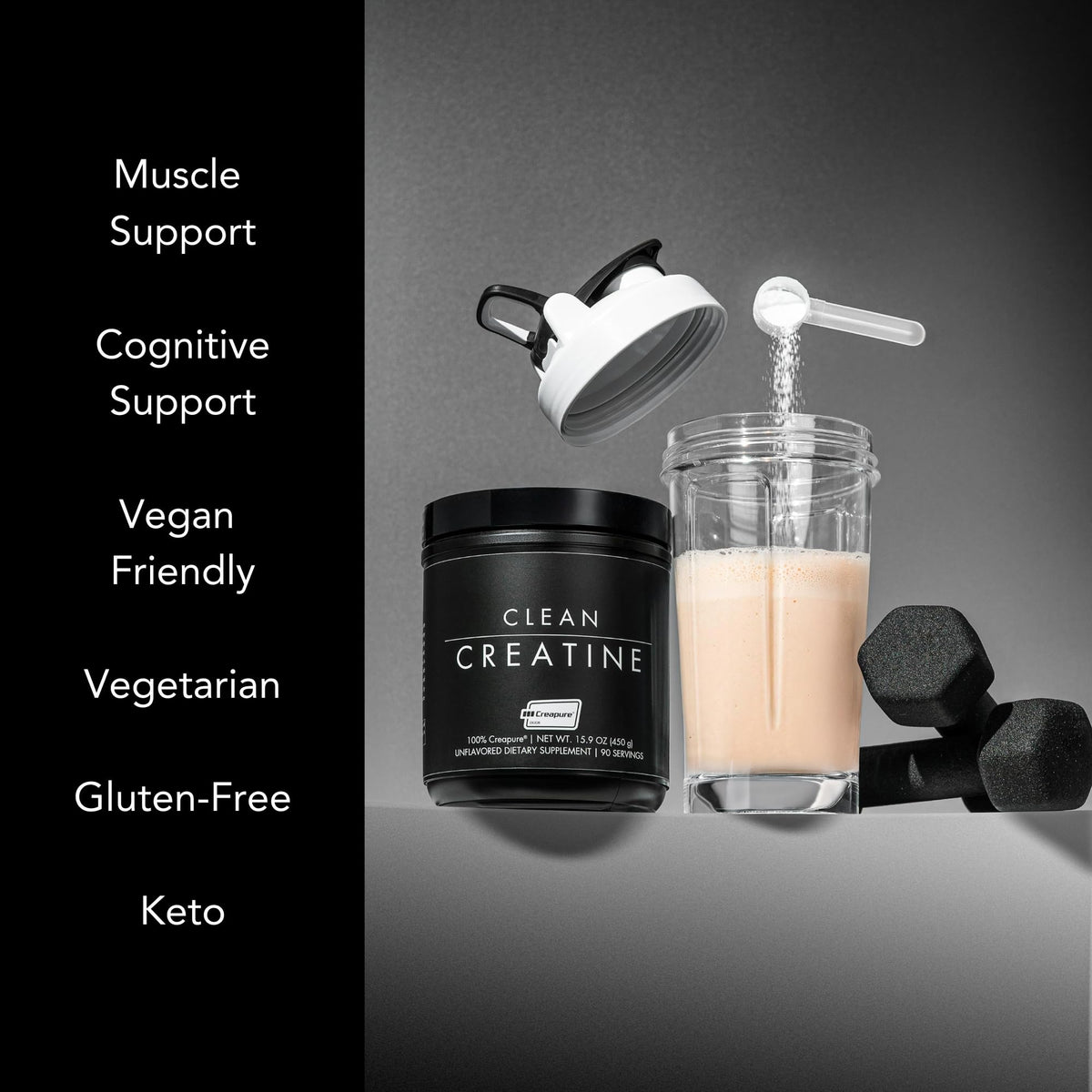 CLEAN Creatine Monohydrate Pure Creapure 531g sur un plan de travail