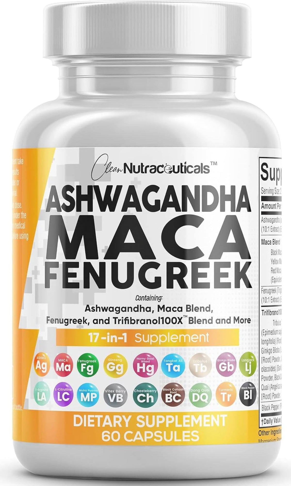Clean Nutraceuticals Ashwagandha Maca Fenugrec complément alimentaire 59g