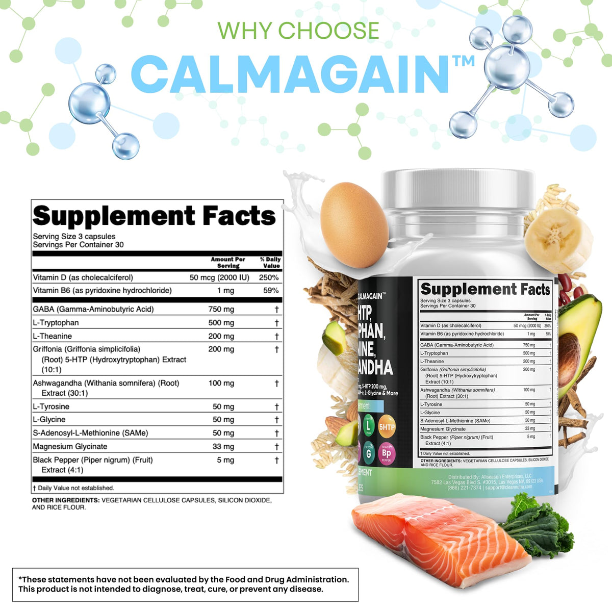 Clean Nutraceuticals CalmAgain 5-HTP 200mg côté de l'emballage