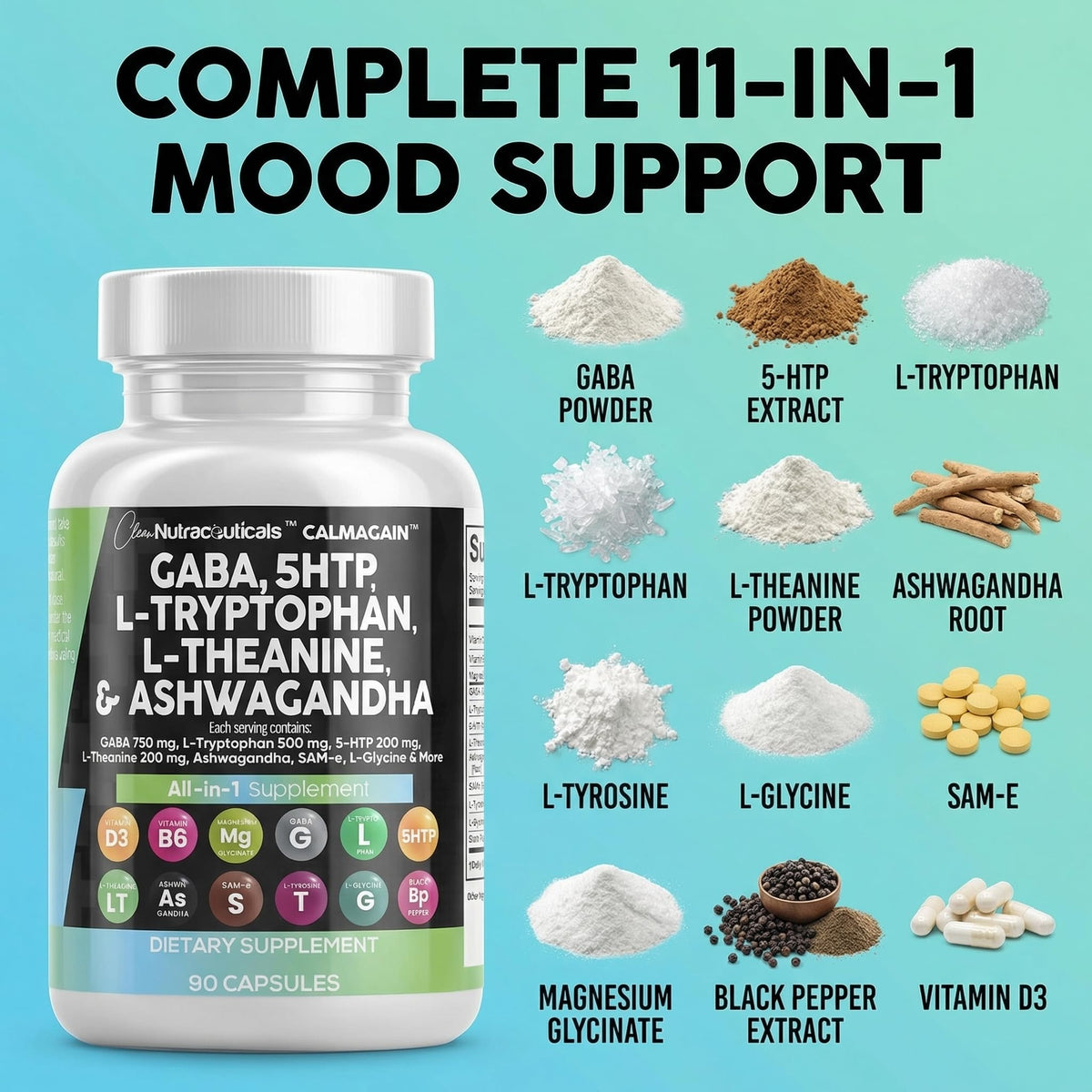 Clean Nutraceuticals CalmAgain 5-HTP 200mg gélules sur une table