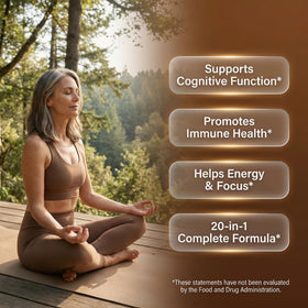 Clean Nutraceuticals capsules de champignons 20-en-1 sur une table