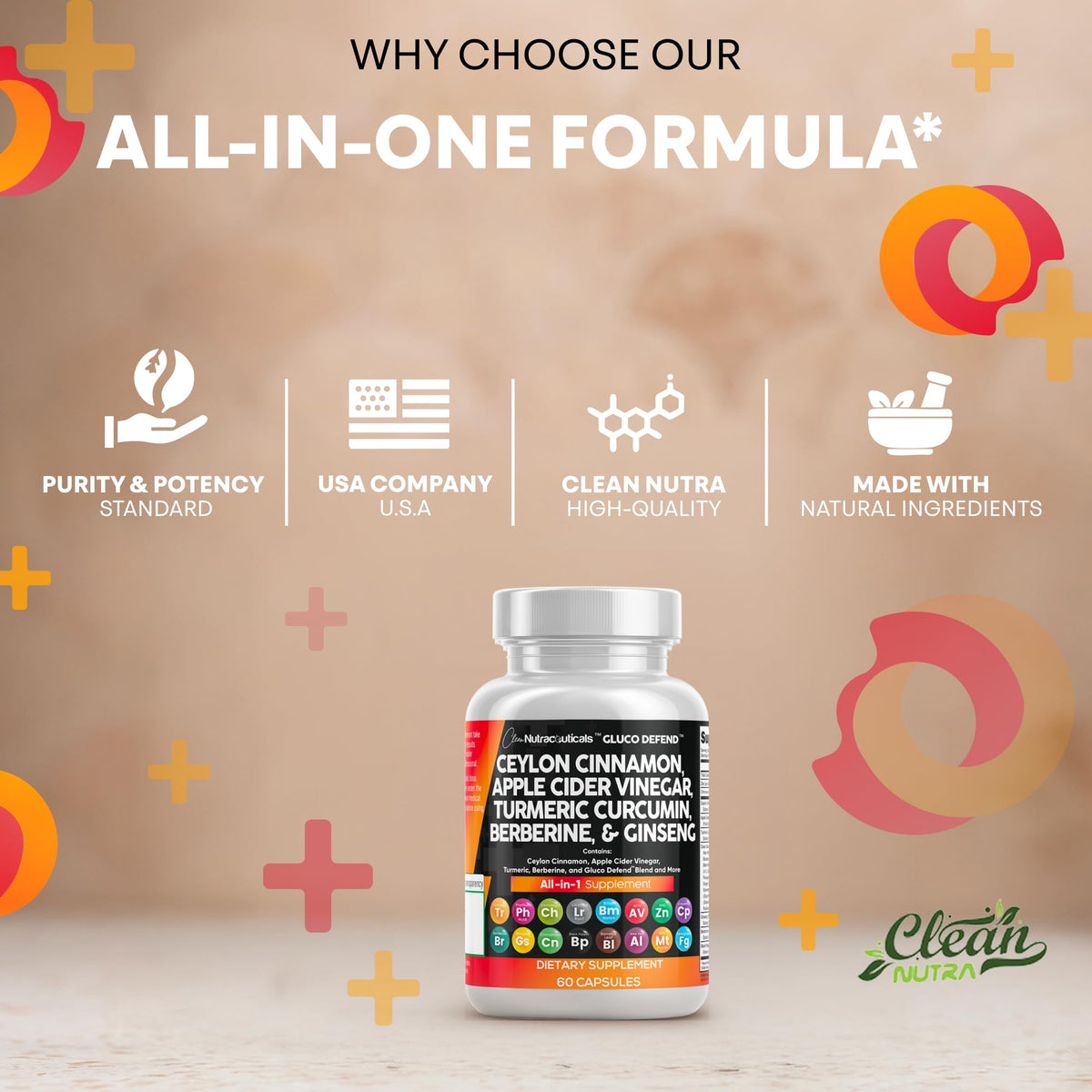 Clean Nutraceuticals Ceylon Cannelle Compléments Alimentaires 16 en 1 avec d'autres produits