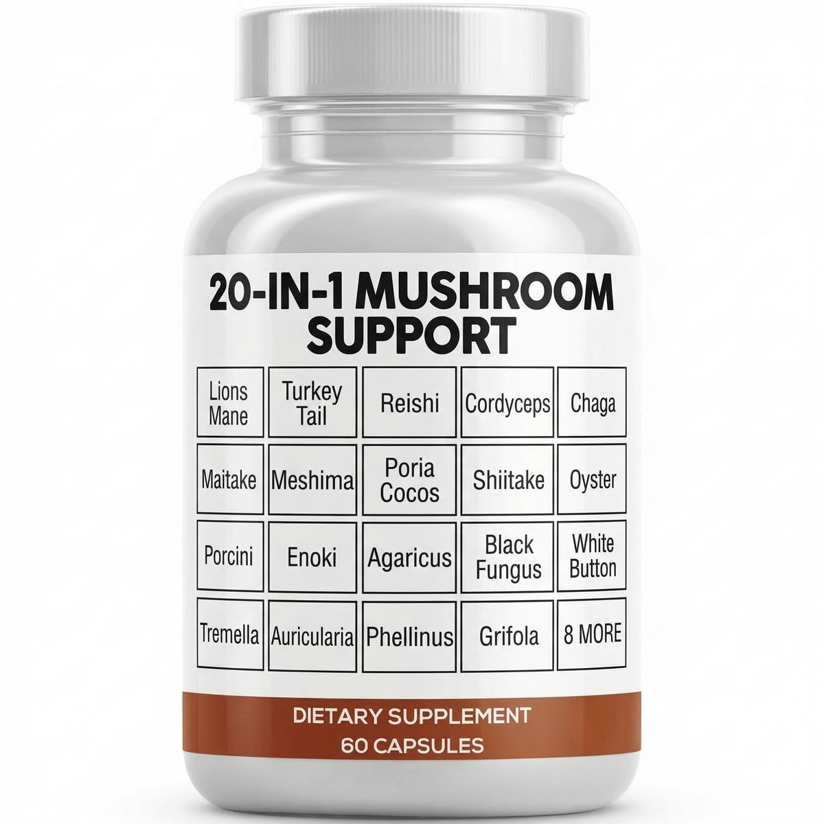 Clean Nutraceuticals champignons 20-en-1 avec ingrédients naturels