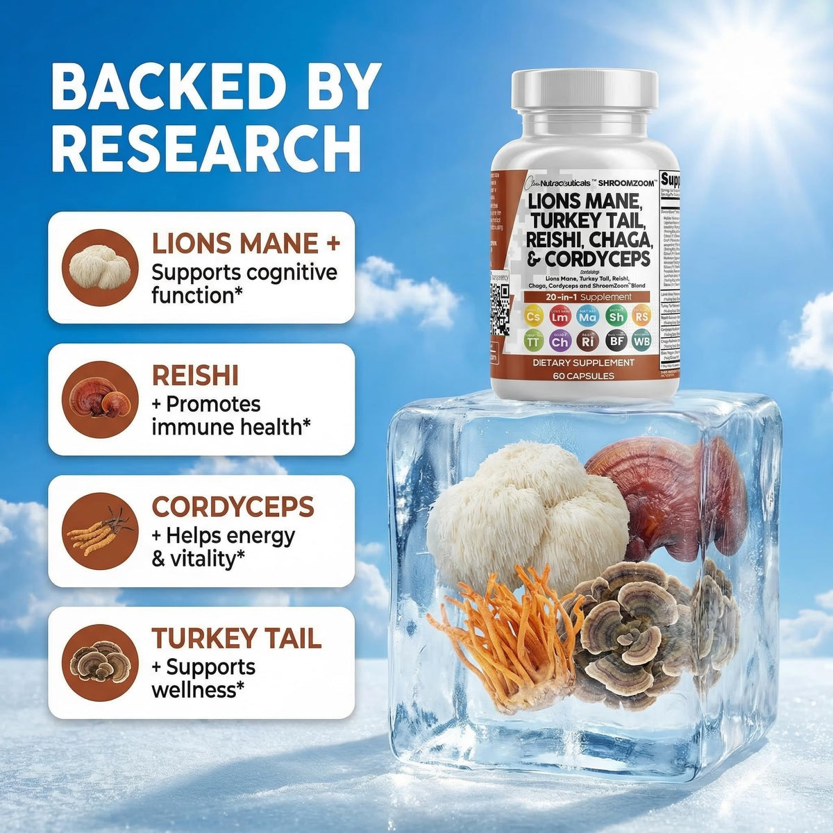 Clean Nutraceuticals champignons 20-en-1 emballage