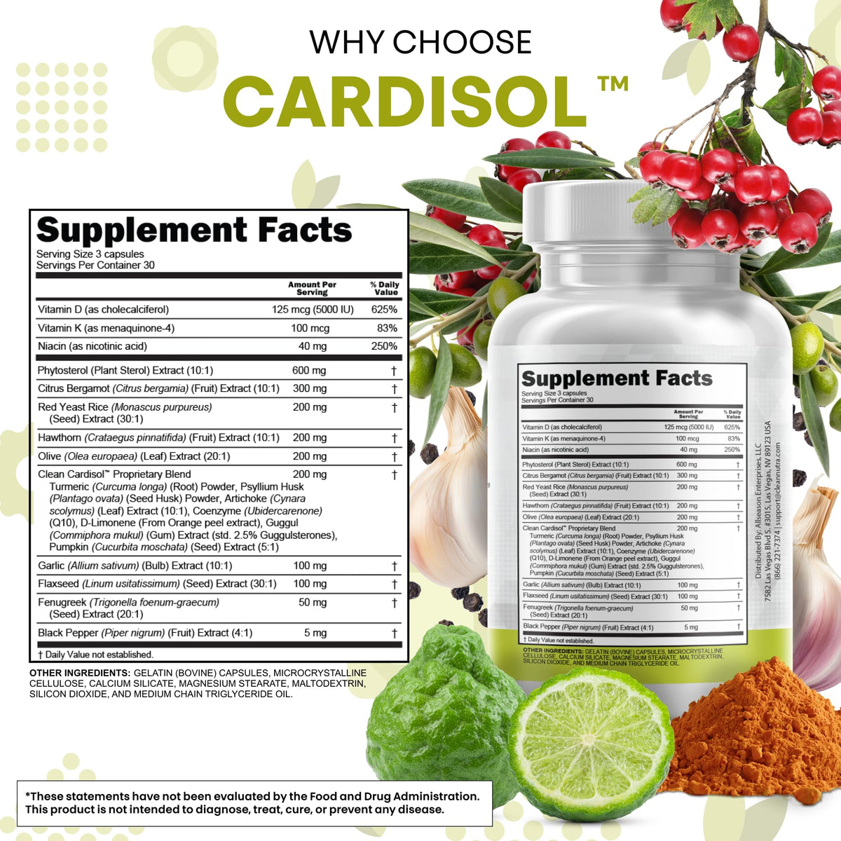Clean Nutraceuticals Citrus Bergamot capsules on a wooden surface