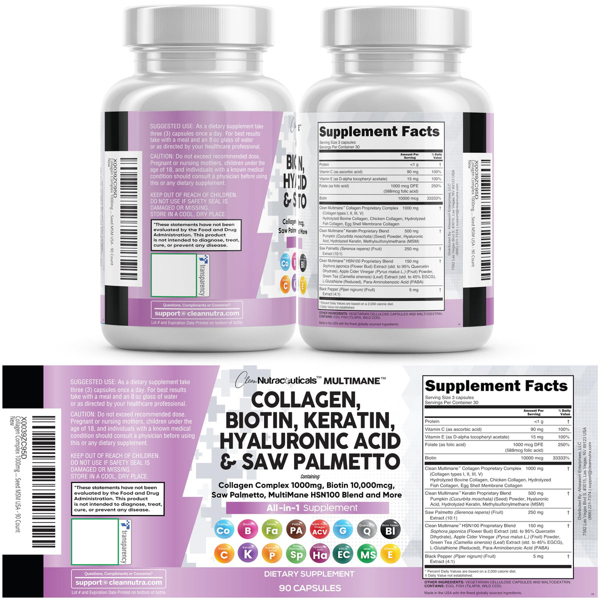 Clean Nutraceuticals Collagène 1000mg 90 Capsules avec arrière-plan naturel