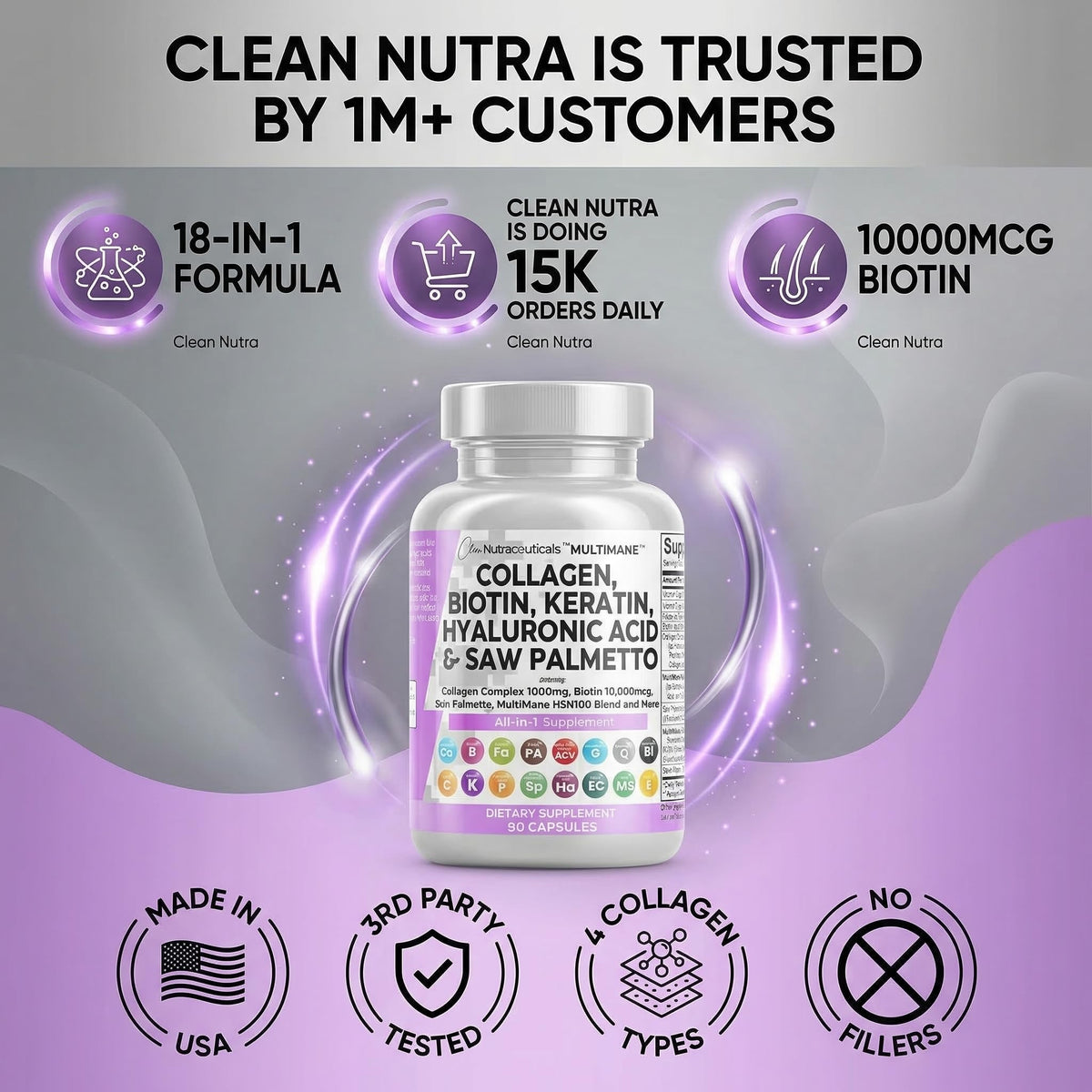 Clean Nutraceuticals Collagène 1000mg 90 Capsules sur une table