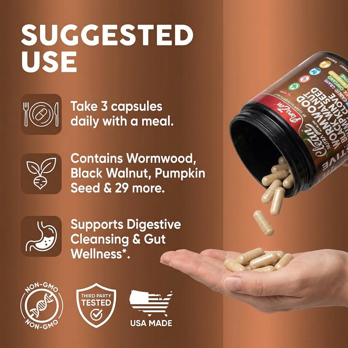 Clean Nutraceuticals complément alimentaire avec ingrédients sur table