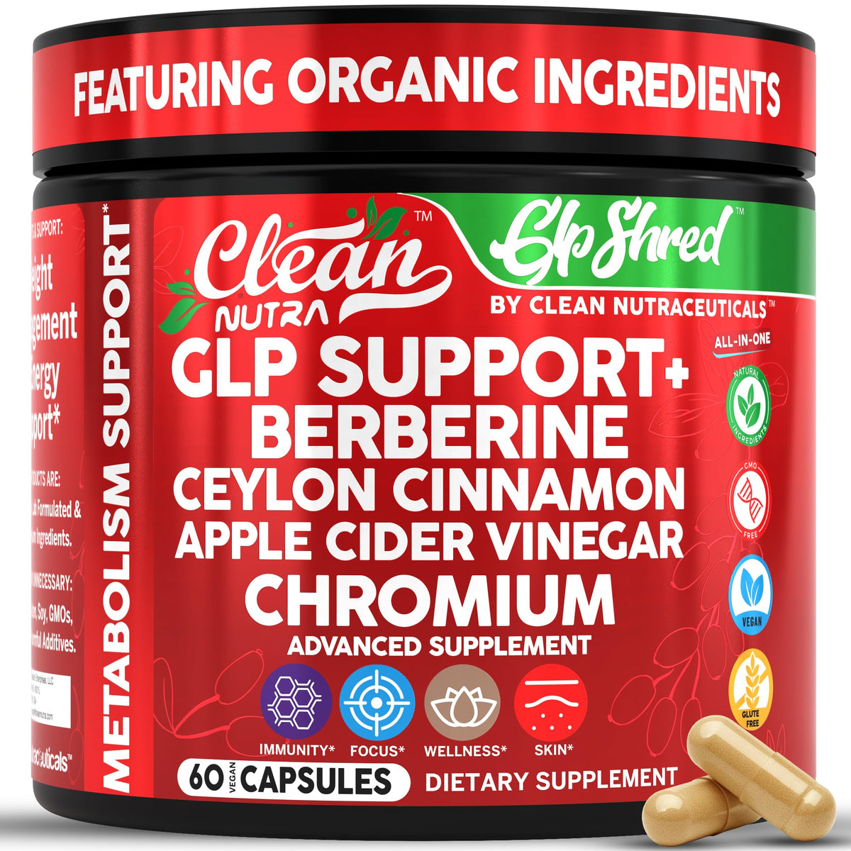Clean Nutraceuticals Complément Alimentaire Berbérine 1500mg 60 Capsules Végétales - vue de face