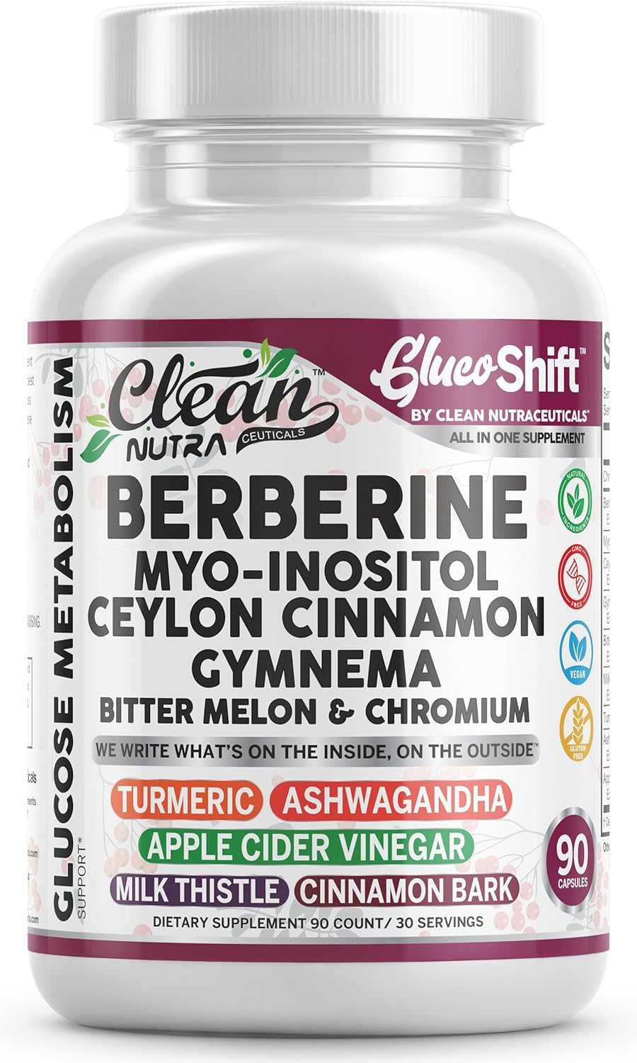 Clean Nutraceuticals Complément Alimentaire Berbérine 90 Capsules Végétales vue de face