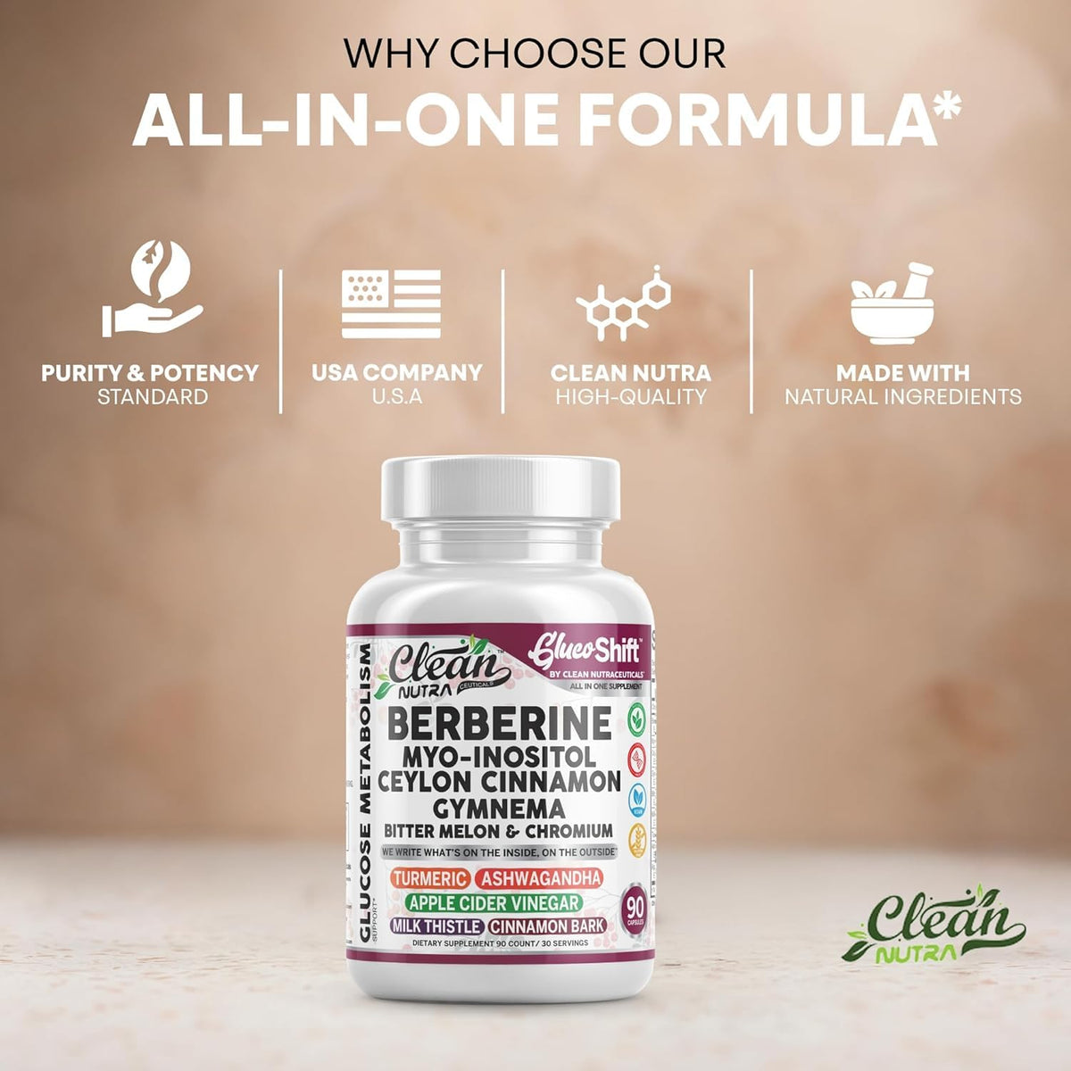 Clean Nutraceuticals Complément Alimentaire Berbérine 90 Capsules Végétales avec d'autres suppléments