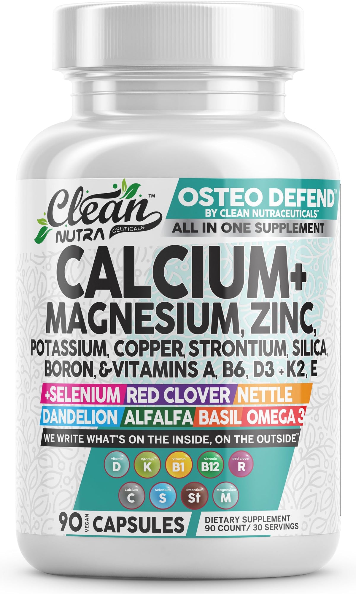 Clean Nutraceuticals Complément Alimentaire Calcium Magnésium Zinc 1200 mg vue avant