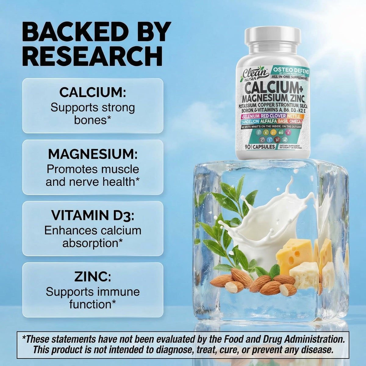 Clean Nutraceuticals Complément Alimentaire Calcium Magnésium Zinc 1200 mg capsules
