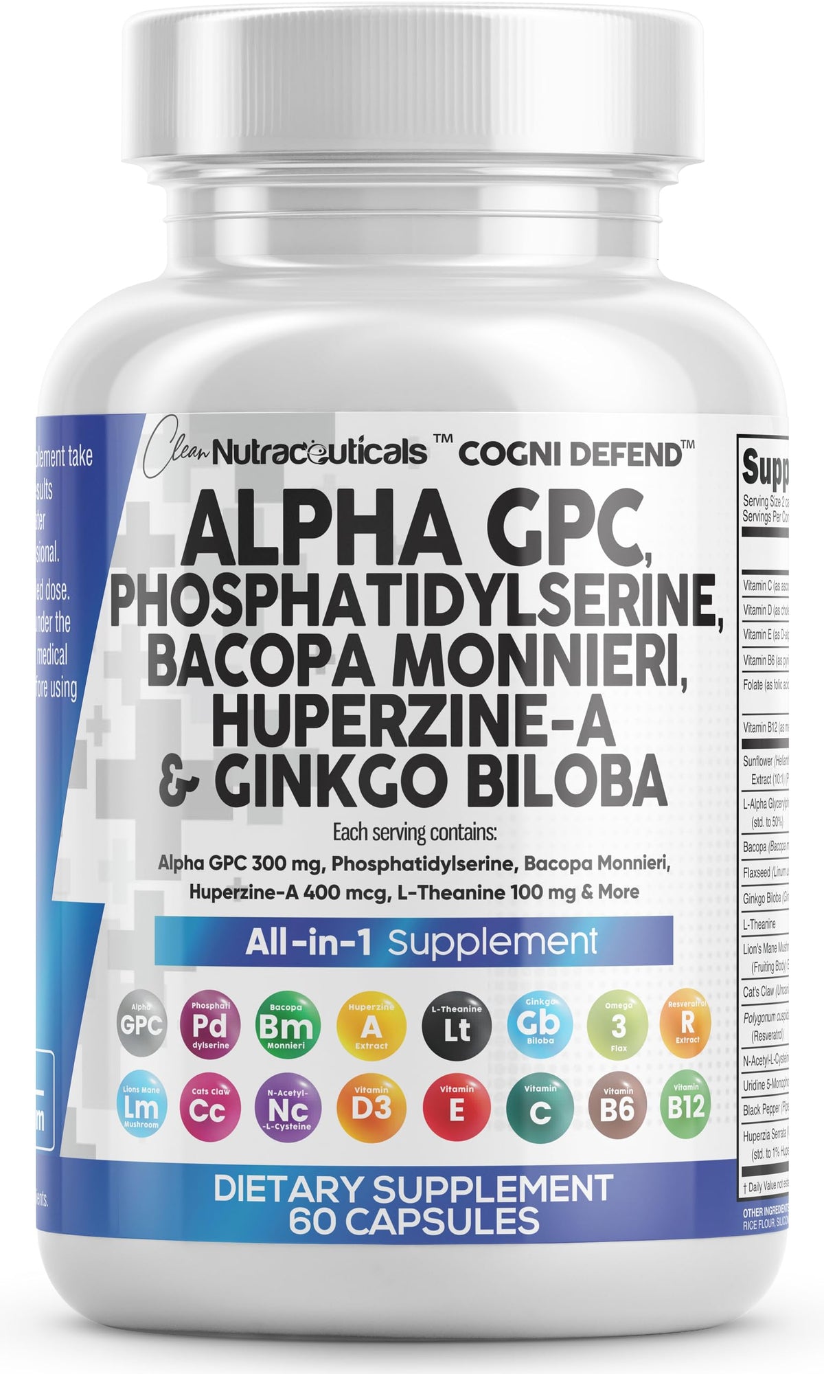 Clean Nutraceuticals Complément Alimentaire Cérébral 60 Capsules vue avant
