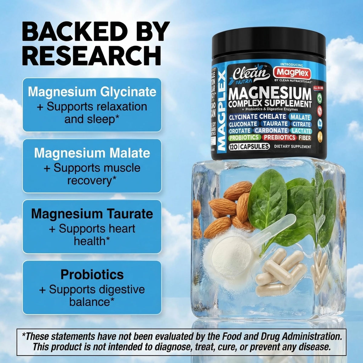 Clean Nutraceuticals Complément Alimentaire Magnésium 1000mg Vegan - capsules à l'intérieur