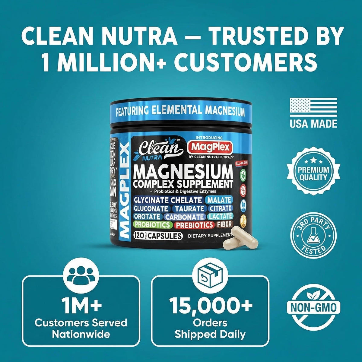 Clean Nutraceuticals Complément Alimentaire Magnésium 1000mg Vegan - emballage
