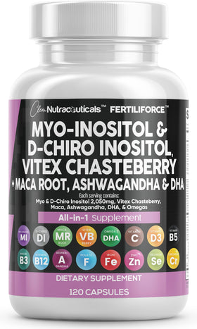 Clean Nutraceuticals Complément Alimentaire Myo-Inositol D-Chiro Inositol 2050mg flacon avant