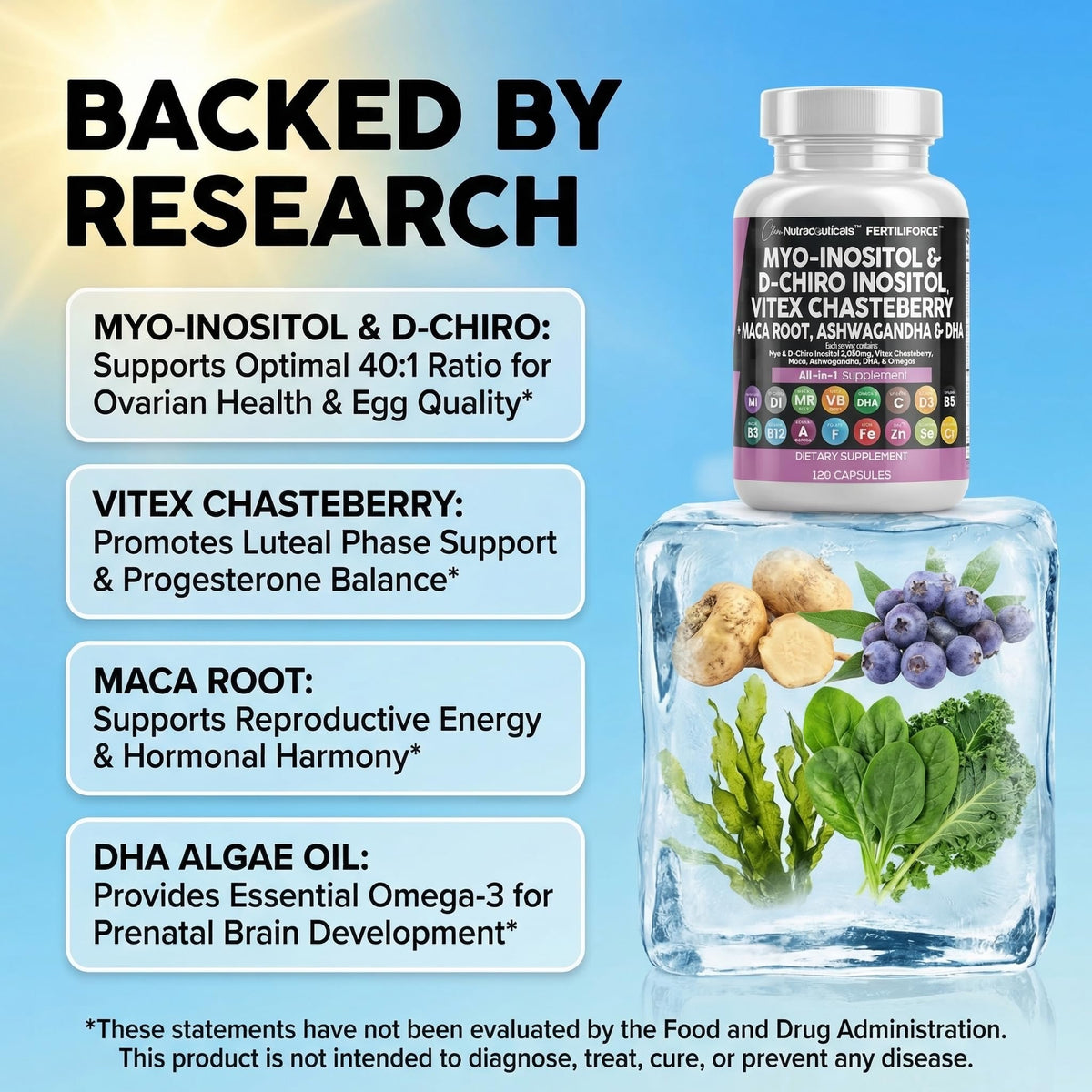 Clean Nutraceuticals Complément Alimentaire Myo-Inositol D-Chiro Inositol 2050mg dosages
