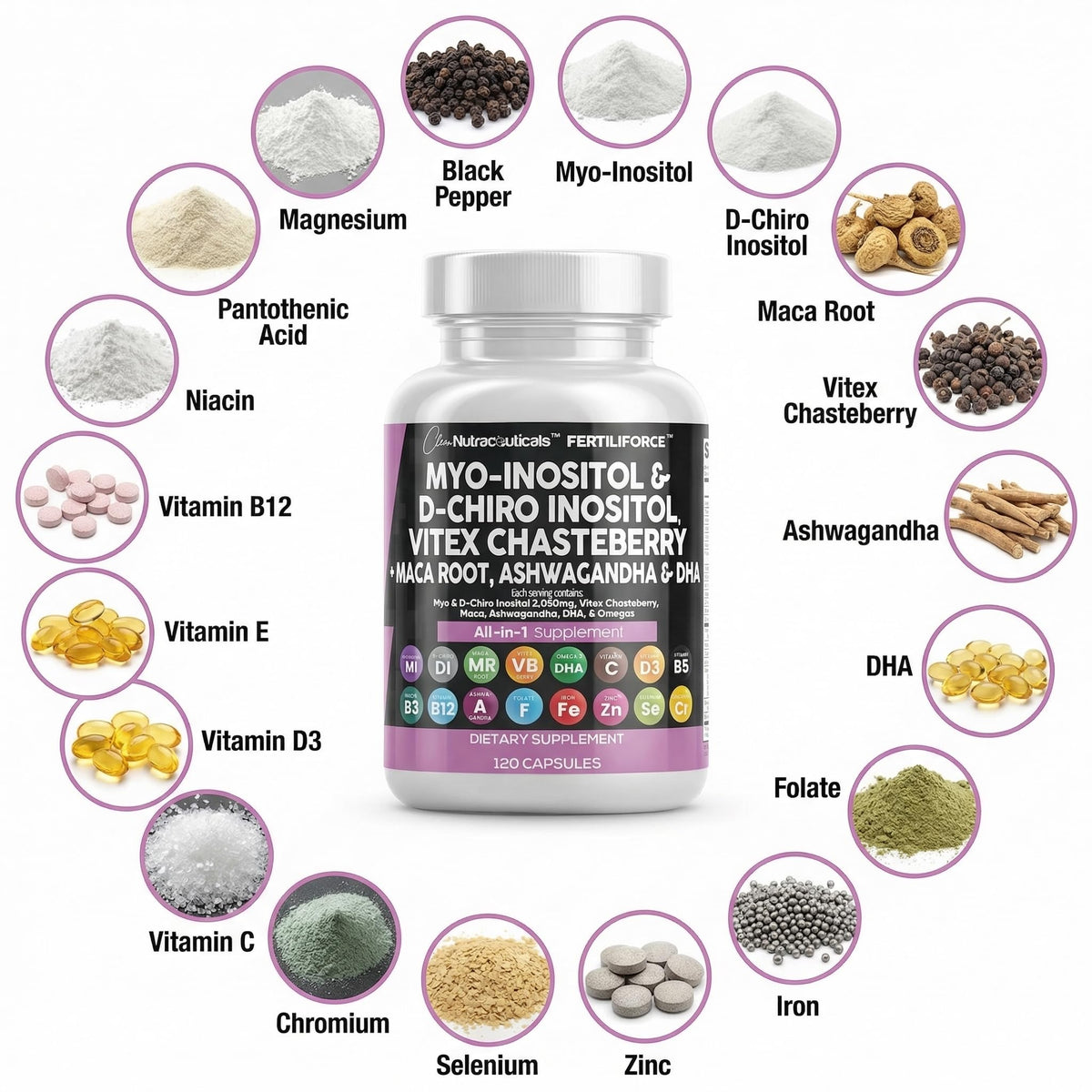 Clean Nutraceuticals Complément Alimentaire Myo-Inositol D-Chiro Inositol 2050mg ingrédients