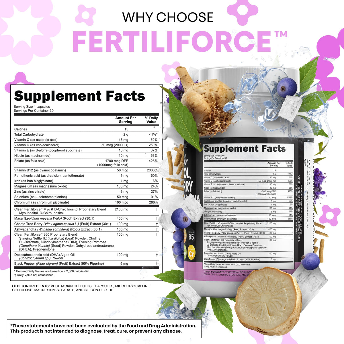 Clean Nutraceuticals Complément Alimentaire Myo-Inositol D-Chiro Inositol 2050mg flacon de côté