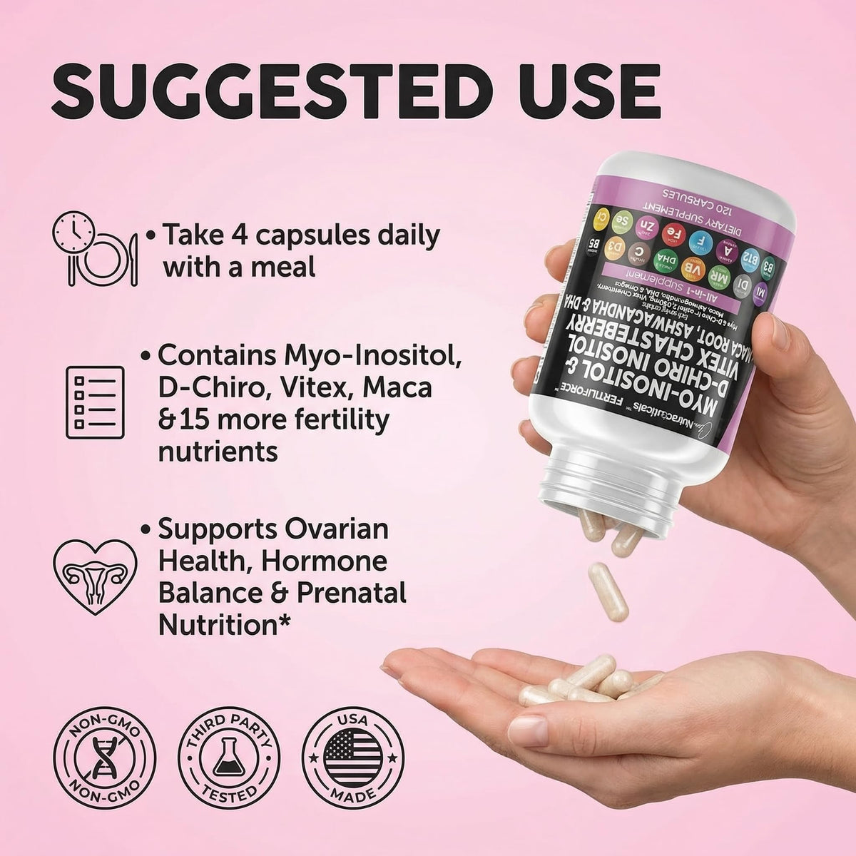 Clean Nutraceuticals Complément Alimentaire Myo-Inositol D-Chiro Inositol 2050mg flacon arrière
