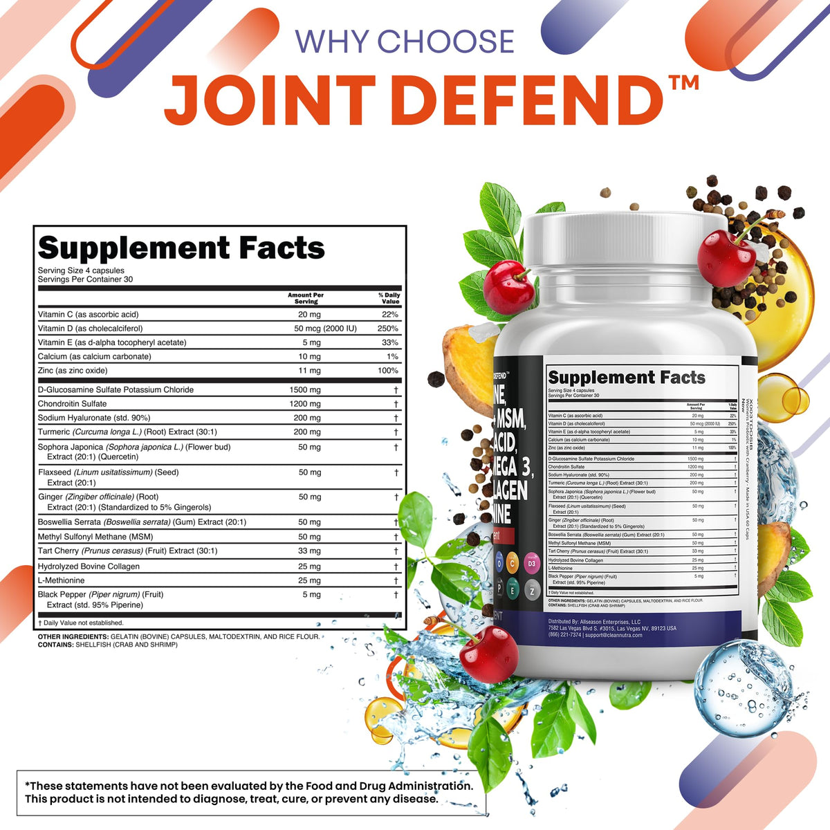 Clean Nutraceuticals complément articulaire 1500mg glucosamine 1200mg chondroïtine sur table