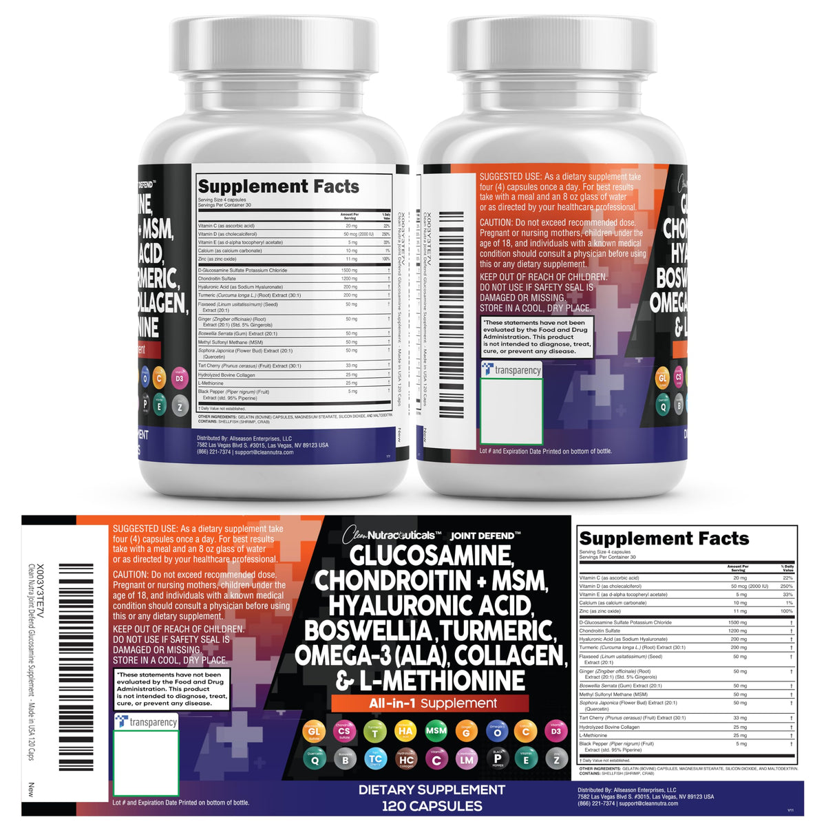 Clean Nutraceuticals complément articulaire 1500mg glucosamine 1200mg chondroïtine en mode de vie actif