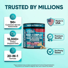 Clean Nutraceuticals Complément NAD Resvératrol 90 Capsules avec ingrédients naturels