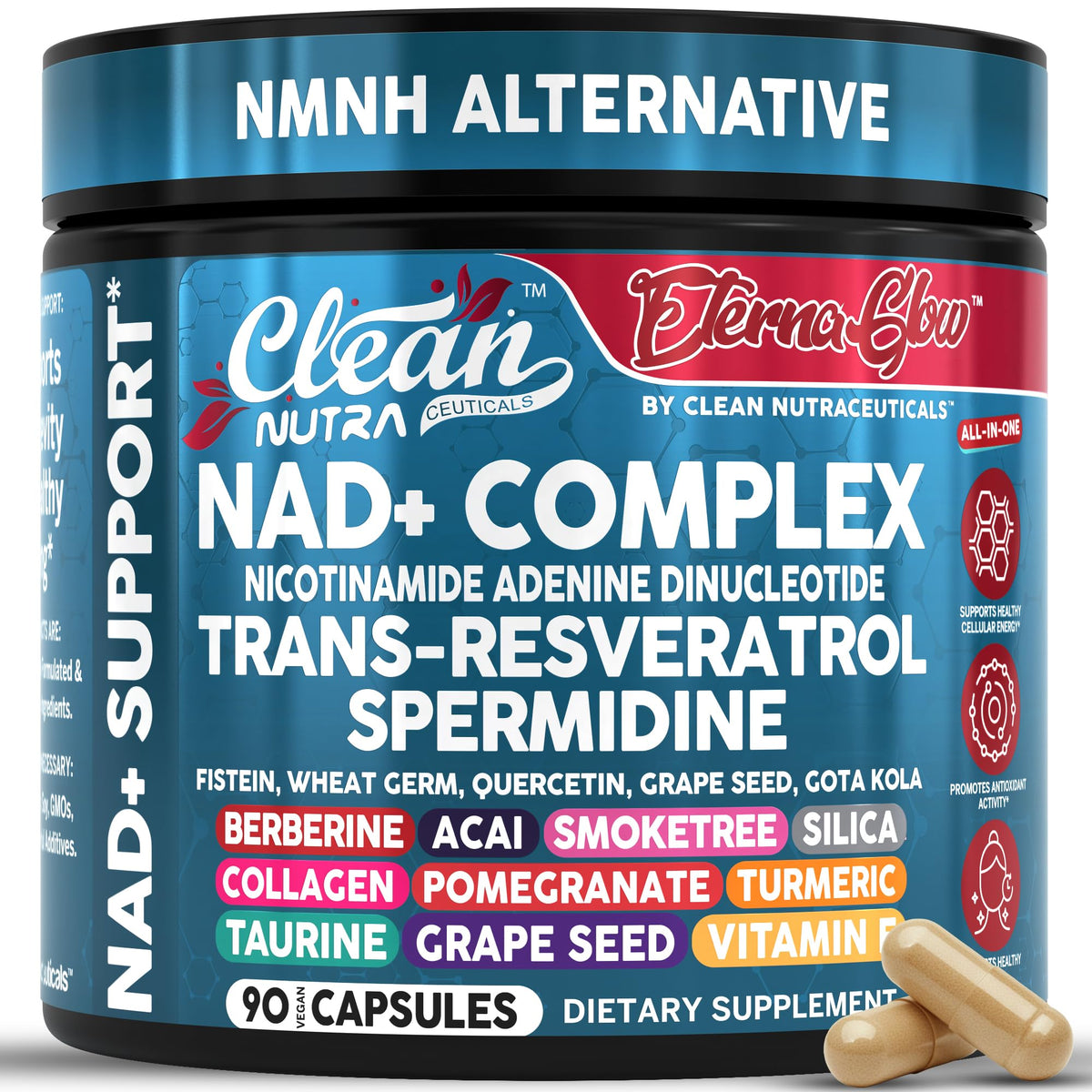 Clean Nutraceuticals Complément NAD Resvératrol 90 Capsules face avant