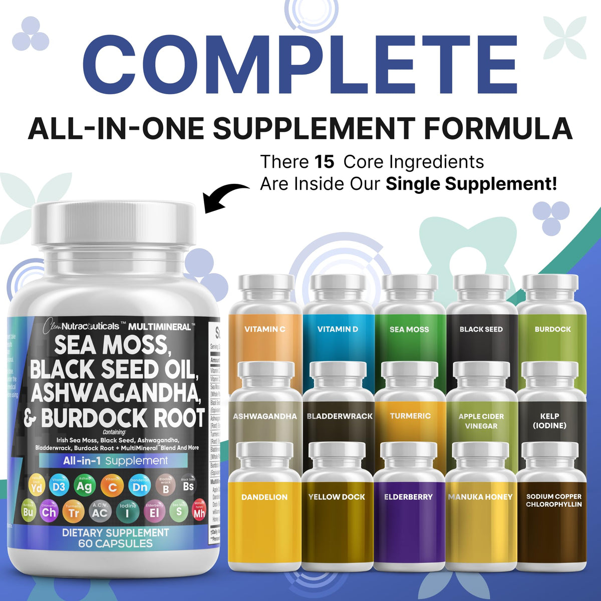 Clean Nutraceuticals Compléments Alimentaires 15 en 1 vue arrière