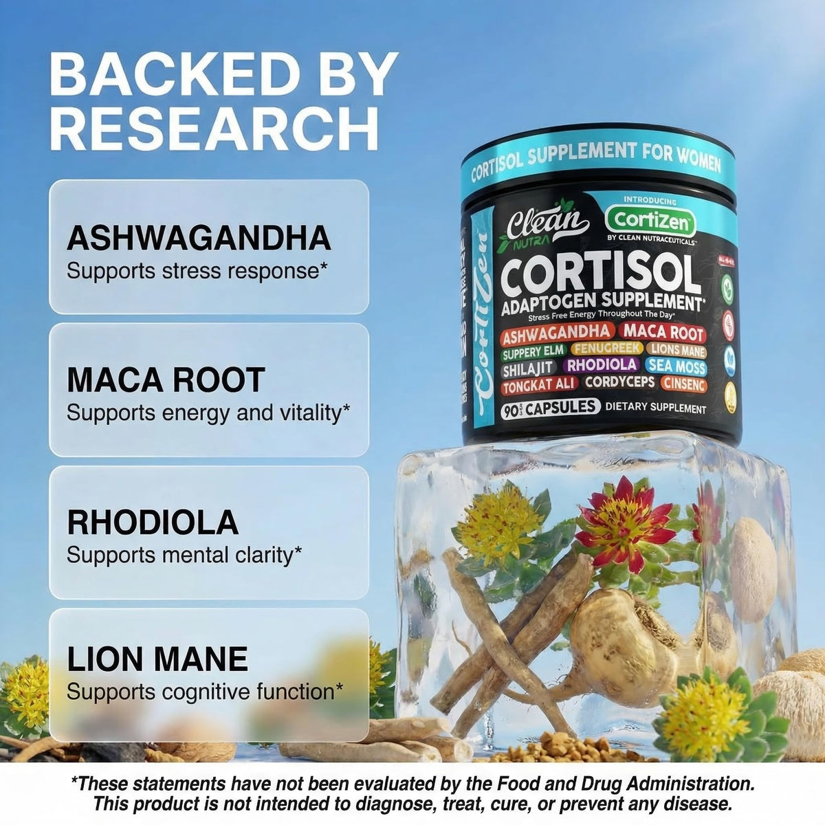 Clean Nutraceuticals Compléments Alimentaires Ashwagandha 109g capsules à l'intérieur