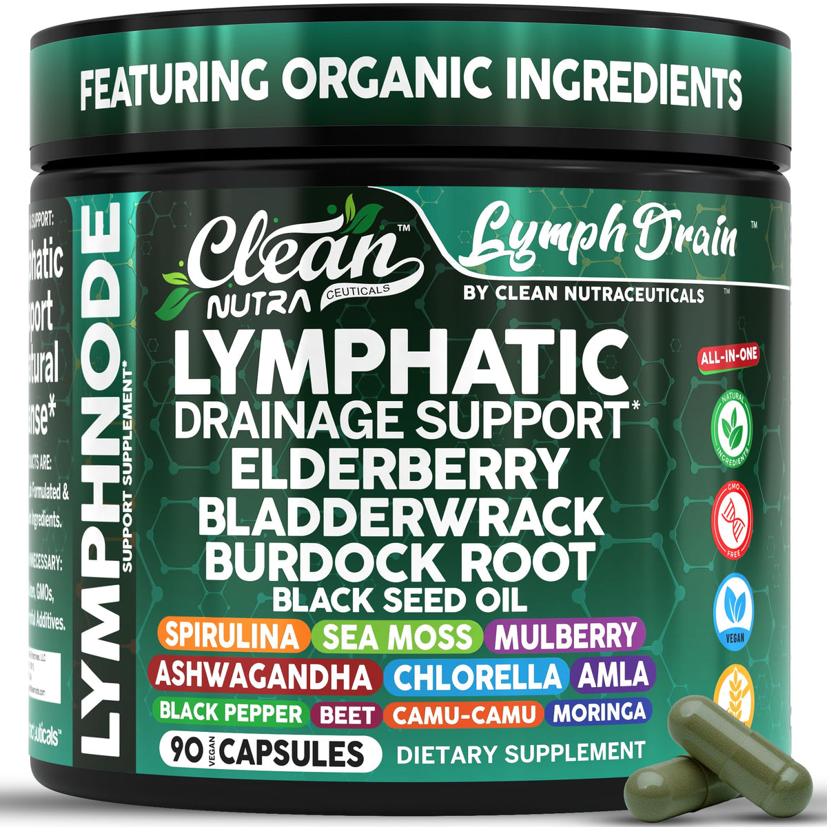 Clean Nutraceuticals Compléments Alimentaires Drainage Lymphatique capsules vue de face
