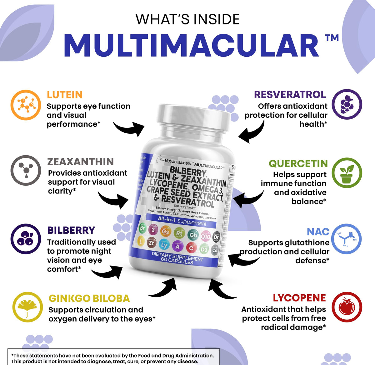 Clean Nutraceuticals Compléments Alimentaires Œil 60 Capsules sur une table
