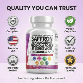 Clean Nutraceuticals Compléments Alimentaires Safran 100mg et Ashwagandha 200mg, gélules dans un verre d'eau