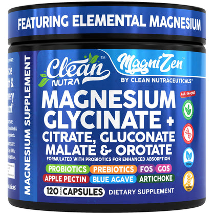 Clean Nutraceuticals Complex de Magnésium Glycinate 120 capsules végétales, vue de face