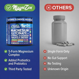 Clean Nutraceuticals Complex de Magnésium Glycinate, capsules sur une cuillère en bois