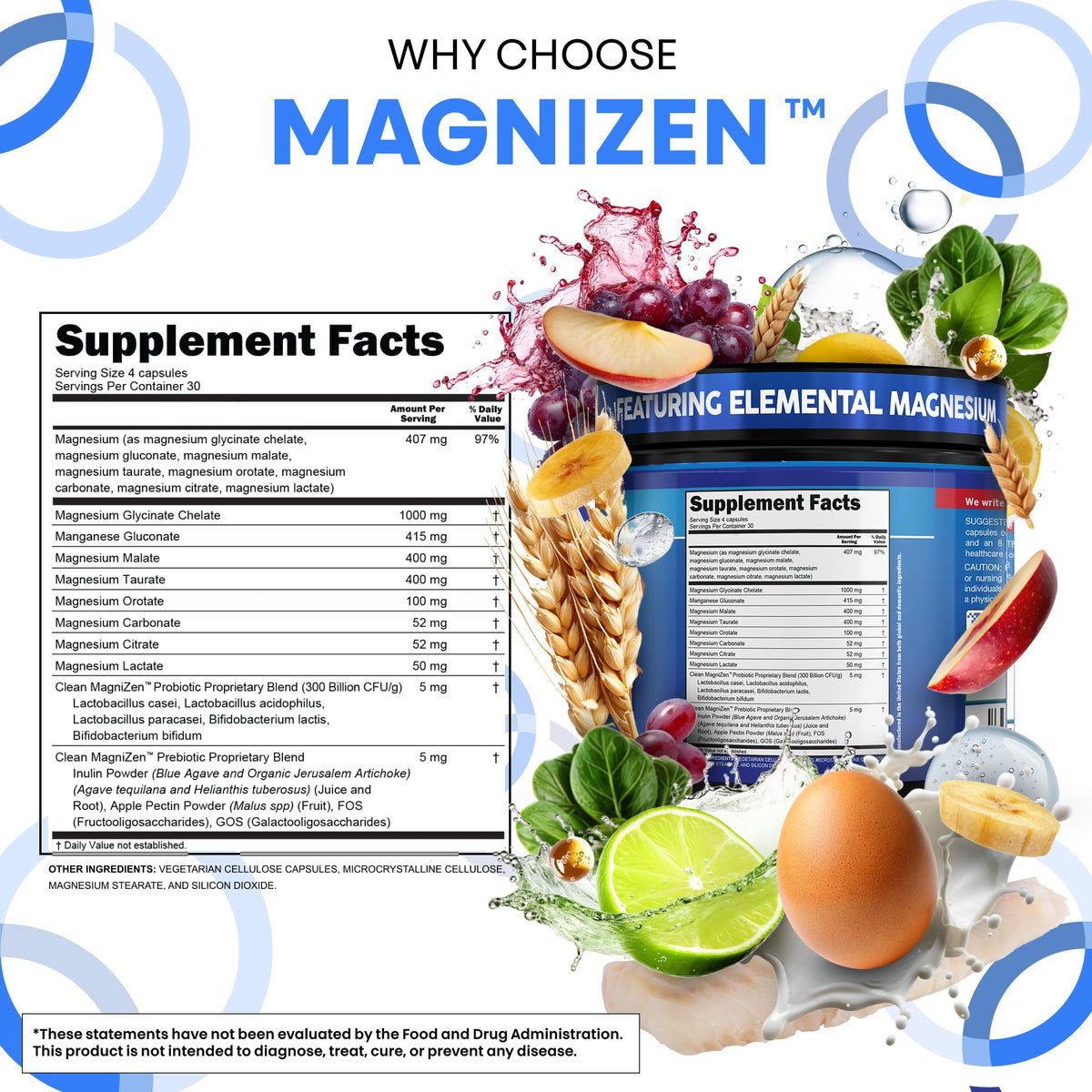 Clean Nutraceuticals Complex de Magnésium Glycinate, flacon ouvert avec capsules visibles
