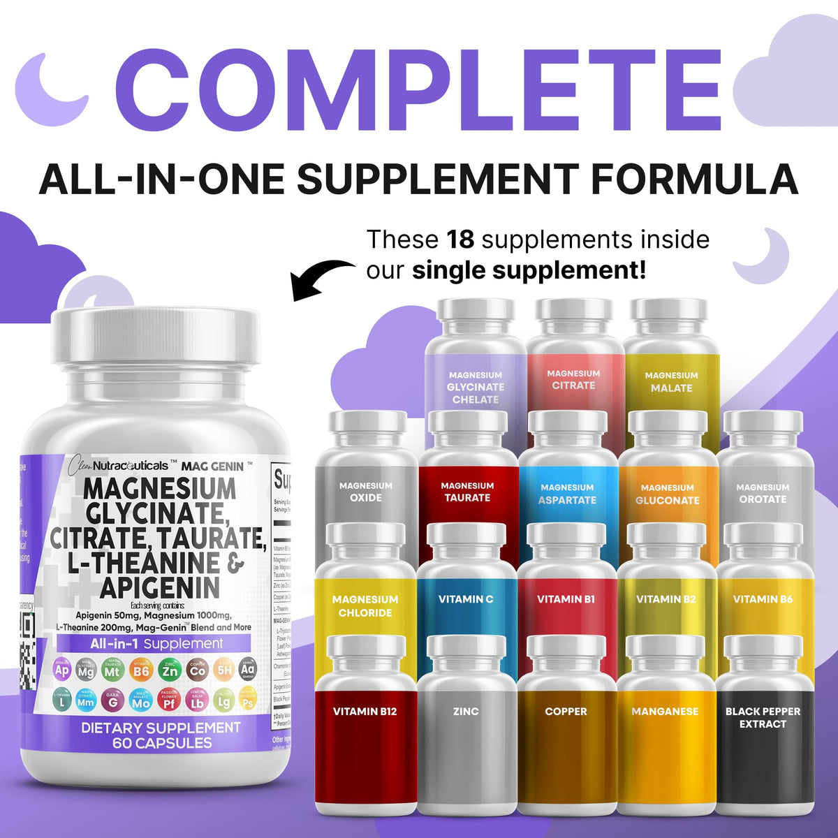 Clean Nutraceuticals Complexe Magnésium Glycinate 1000mg arrière-plan