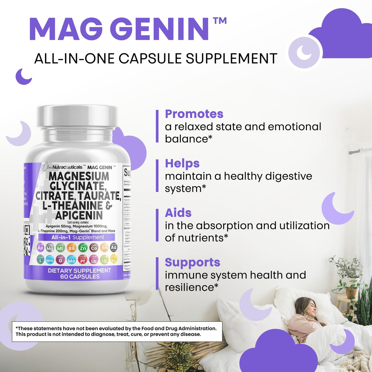 Clean Nutraceuticals Complexe Magnésium Glycinate 1000mg contenu
