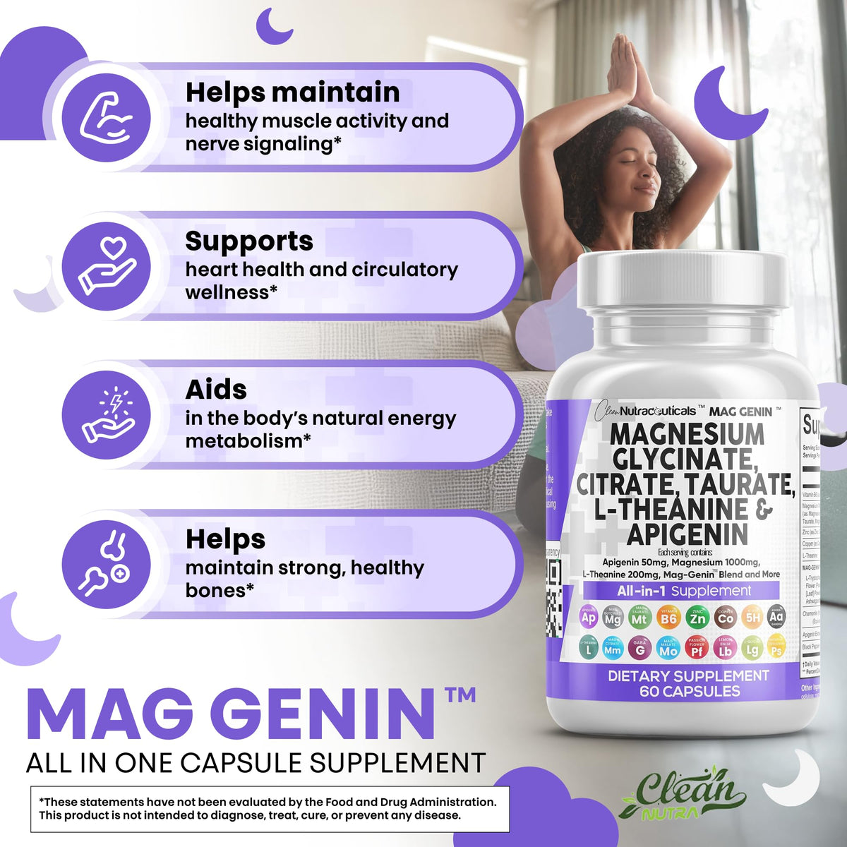 Clean Nutraceuticals Complexe Magnésium Glycinate 1000mg côté