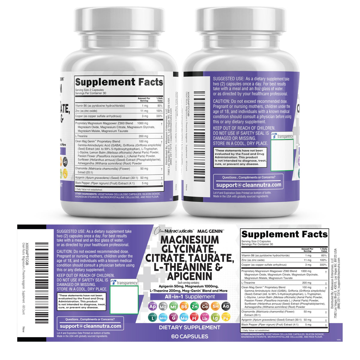 Clean Nutraceuticals Complexe Magnésium Glycinate 1000mg sur table