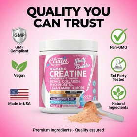 Clean Nutraceuticals Créatine pour Femmes 340g arrière de l'emballage