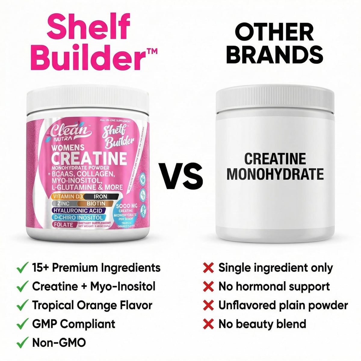 Clean Nutraceuticals Créatine pour Femmes 340g en poudre sur une cuillère