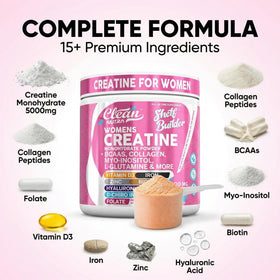 Clean Nutraceuticals Créatine pour Femmes 340g ingrédients sur l'étiquette