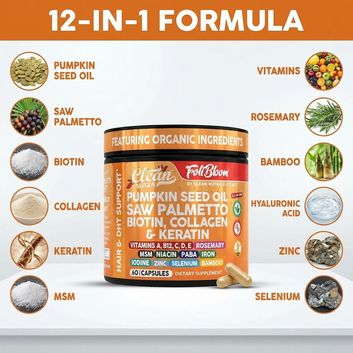 Clean Nutraceuticals Gélules Huile de Graines de Citrouille 60 capsules avec flacon ouvert