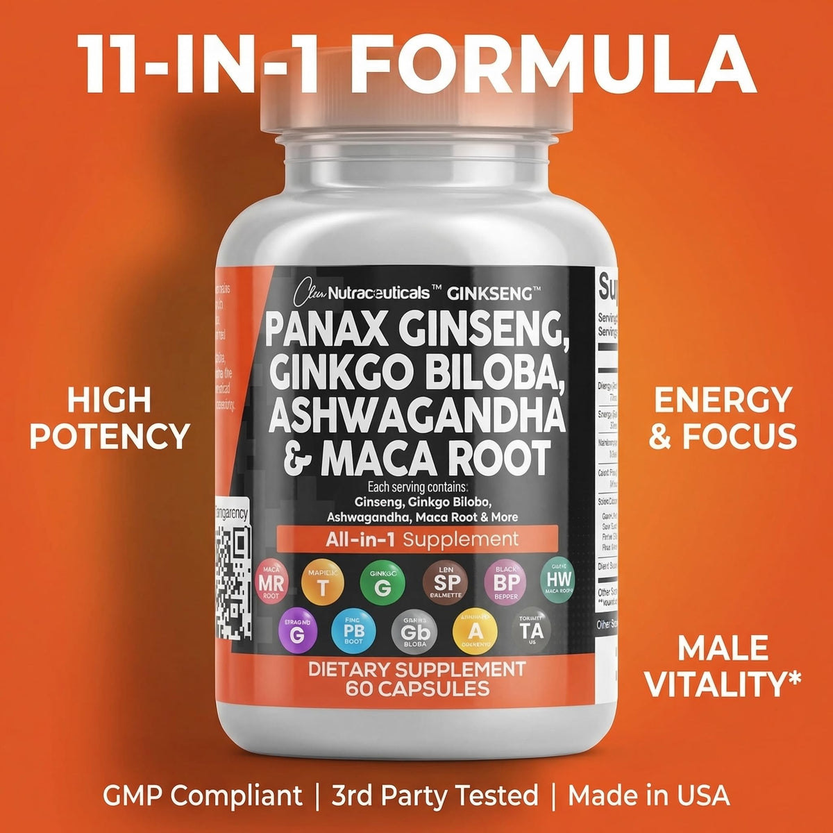 Clean Nutraceuticals Ginkseng 60 capsules avec dosette