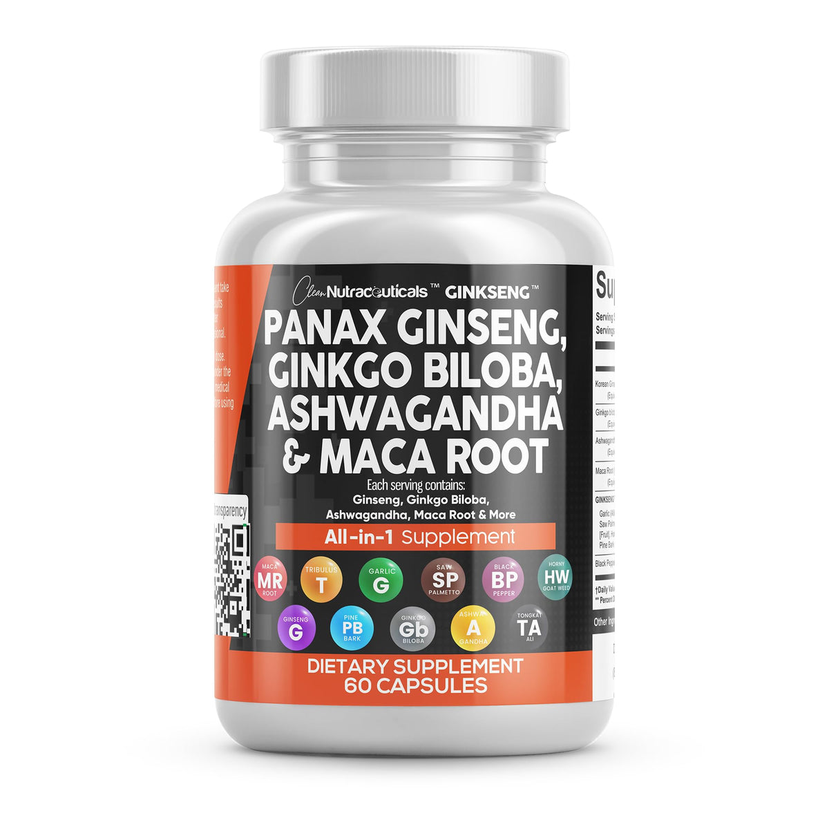 Clean Nutraceuticals Ginkseng 60 capsules vue de face