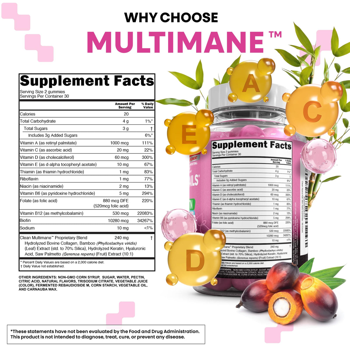 Clean Nutraceuticals Gummies Biotine Collagène Kératine 440g en portion
